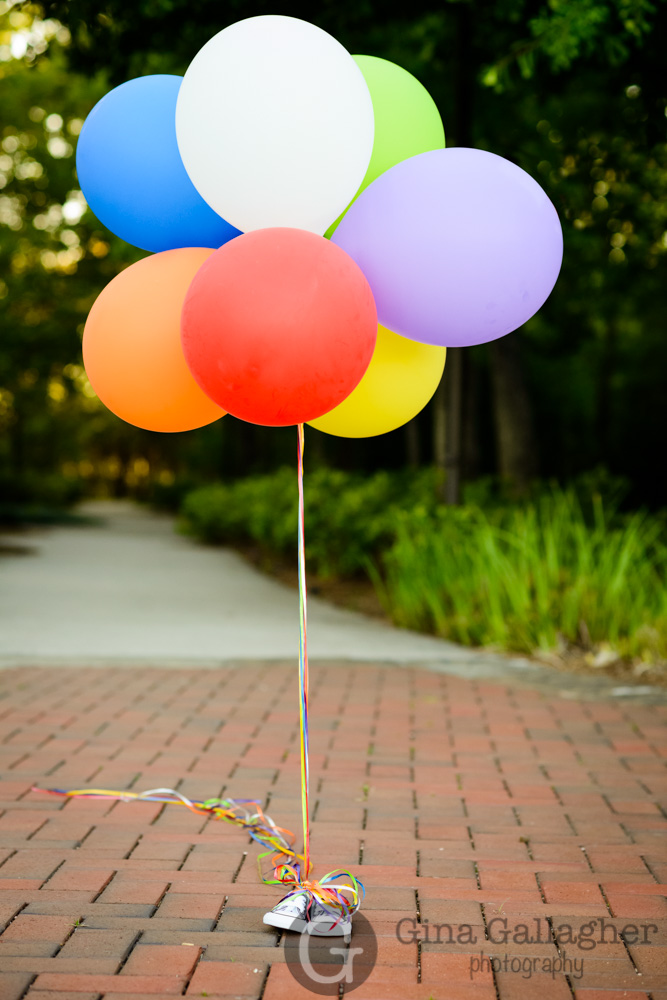 Rainbow baby, balloons, tennis shoes, Gina Gallagher Photography, The Woodlands Family Photographer